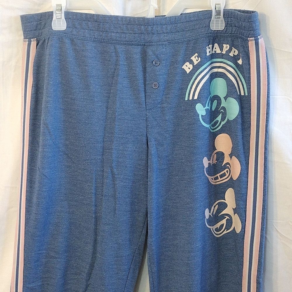 Disney Mickey Mouse Blue Pink Printed Jogger Pajama Lounge Pants‎ Large - Picture 3 of 14